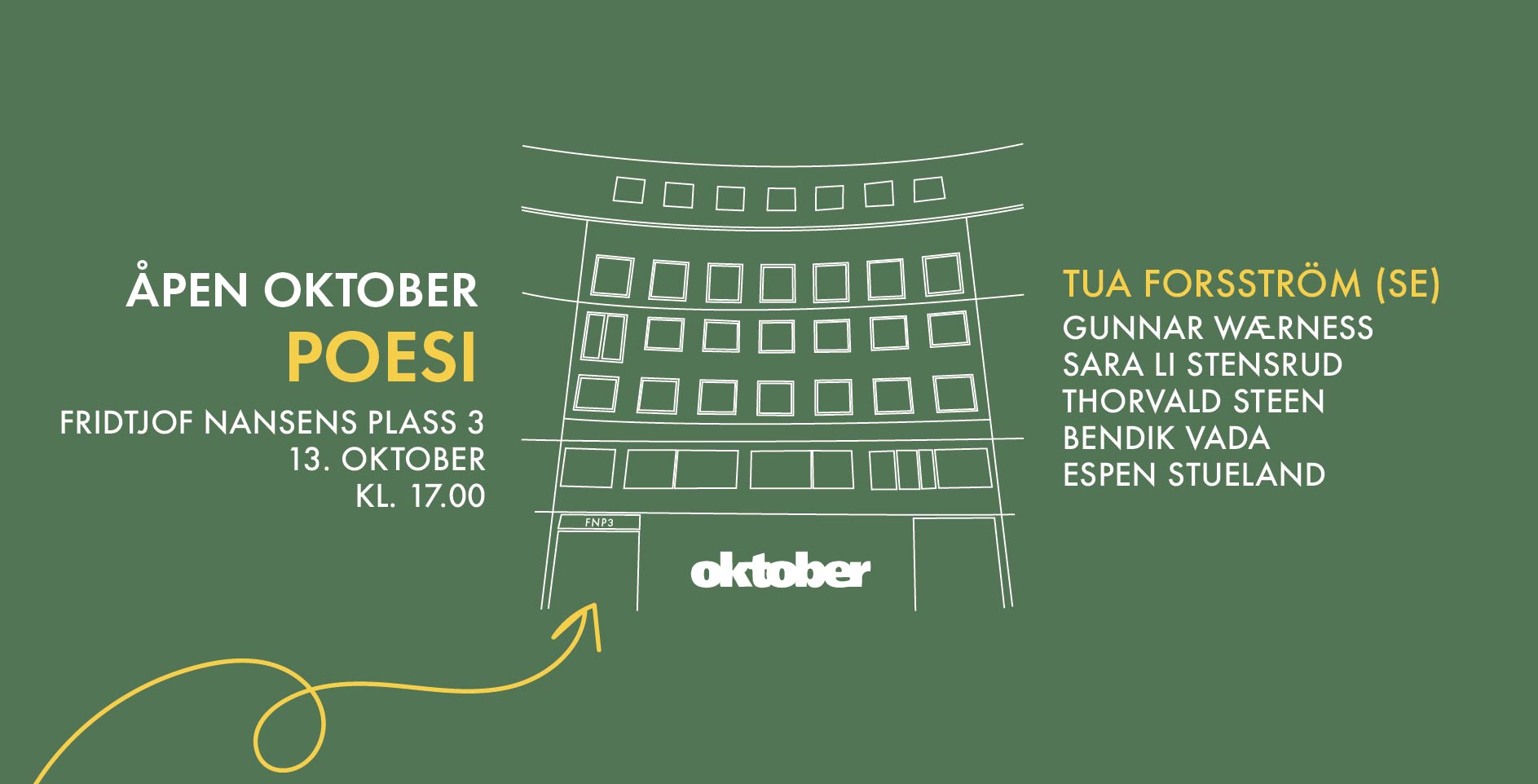 13.10.26 | Åpen oktober: POESI med æresgjest Tua Forsström @Forlaget Oktober